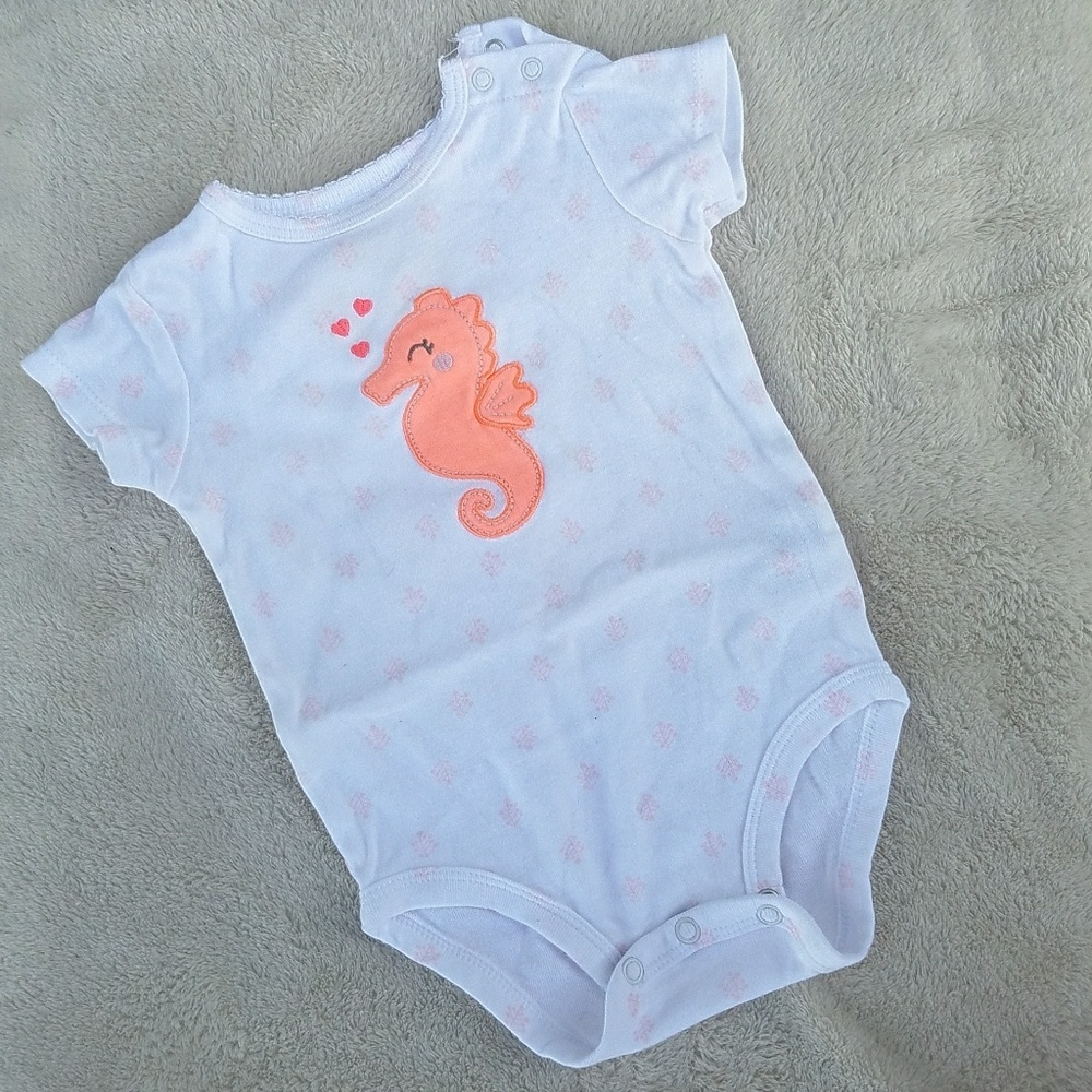 Neon Embroidered Orange Seahorse Heart Love Onesie